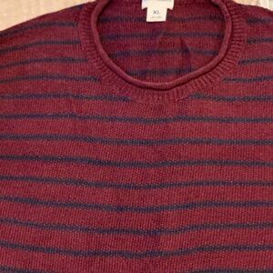 Club Monaco Maroon and Navy Striped Crewneck Sweater